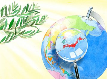 もち吉カレンダー2019　地球儀をビジュアルにした「日本の世界一」のテーマのカレンダー表紙