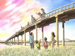 大井川に架かる世界一長い木造の橋、蓬莱橋