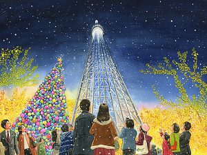 クリスマスイルミネーションに輝く東京スカイツリー