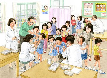 集団予防接種での注射。日本脳炎の注射はとても痛い。