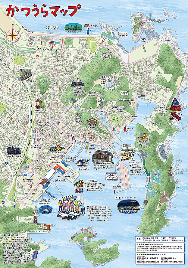 和歌山県、那智勝浦町のイラストマップ。観光用の大判マップです。