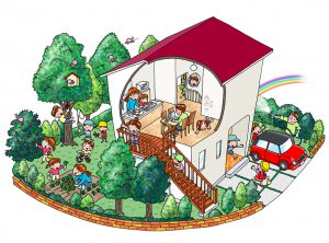 子育て優先住宅の小川の家が建てる「森の家」シリーズのイメージイラスト