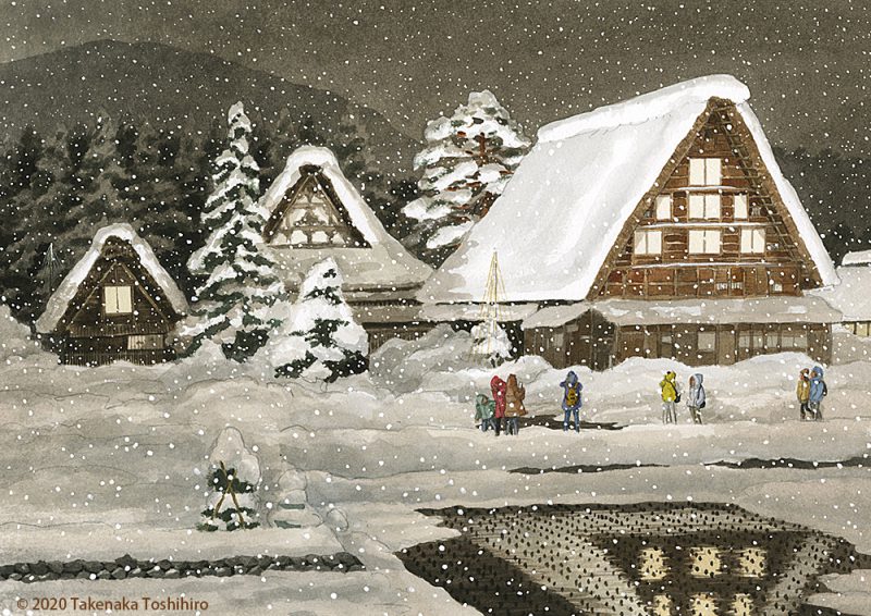 飛騨の山々に囲まれ雪の降り積もる白川郷は、ライトアップも美しい