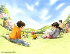 広い公園の草っ原にダンボールで作ったソリを持って行って草スキーで遊びました