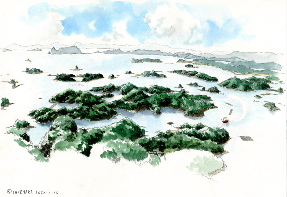 スケッチ／長崎・佐世保｜九十九島の展望台、展海峰からの眺め