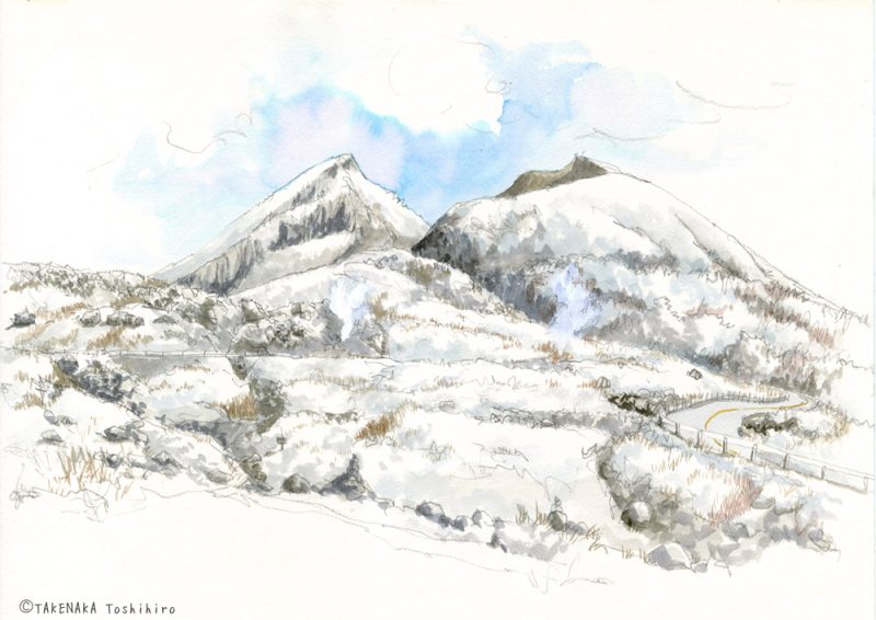 スケッチ／宮崎・えびの｜えびの高原から雪の韓国岳を望む