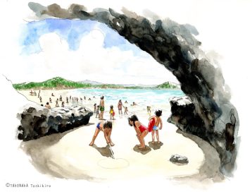 スケッチ／鹿児島・種子島｜大きな洞穴が海岸にぽっかり開いた千座の岩屋