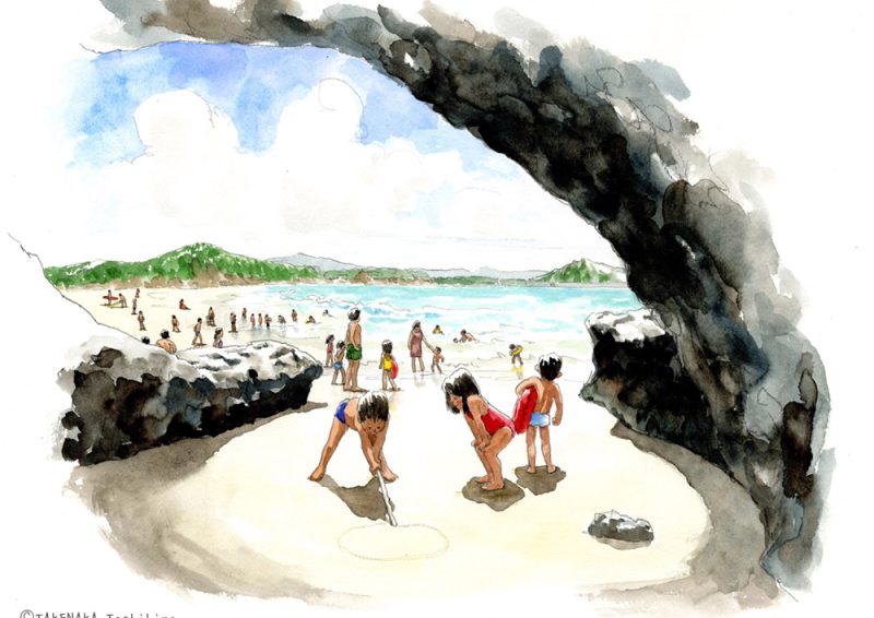 スケッチ／鹿児島・種子島｜大きな洞穴が海岸にぽっかり開いた千座の岩屋