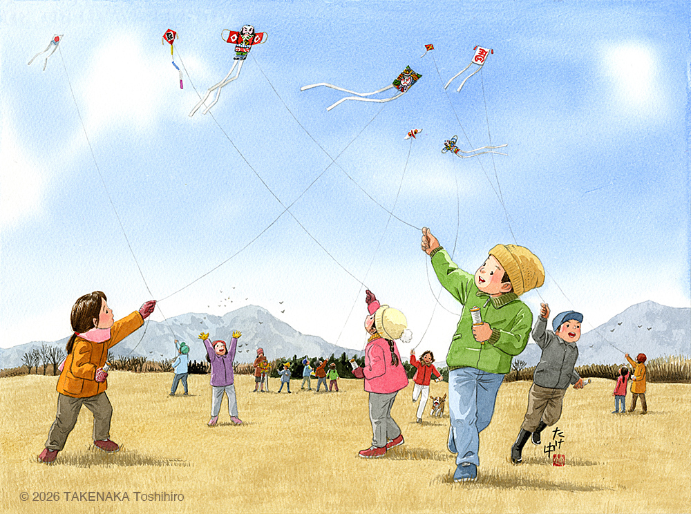 日本の正月｜青空に向かって一気に凧が揚がって行った