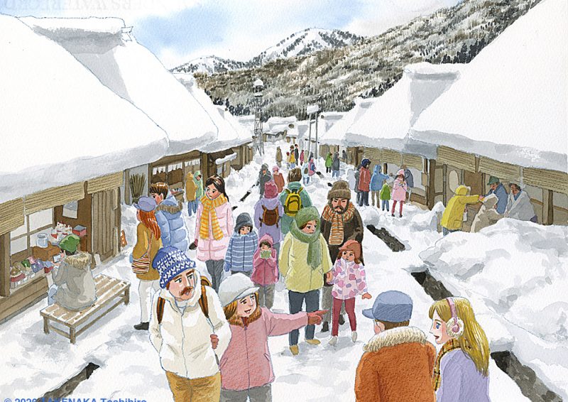 もち吉カレンダー2026|雪の大内宿