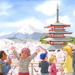 もち吉カレンダー2026｜新倉富士浅間神社の桜と富士山