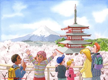 もち吉カレンダー2026｜新倉富士浅間神社の桜と富士山